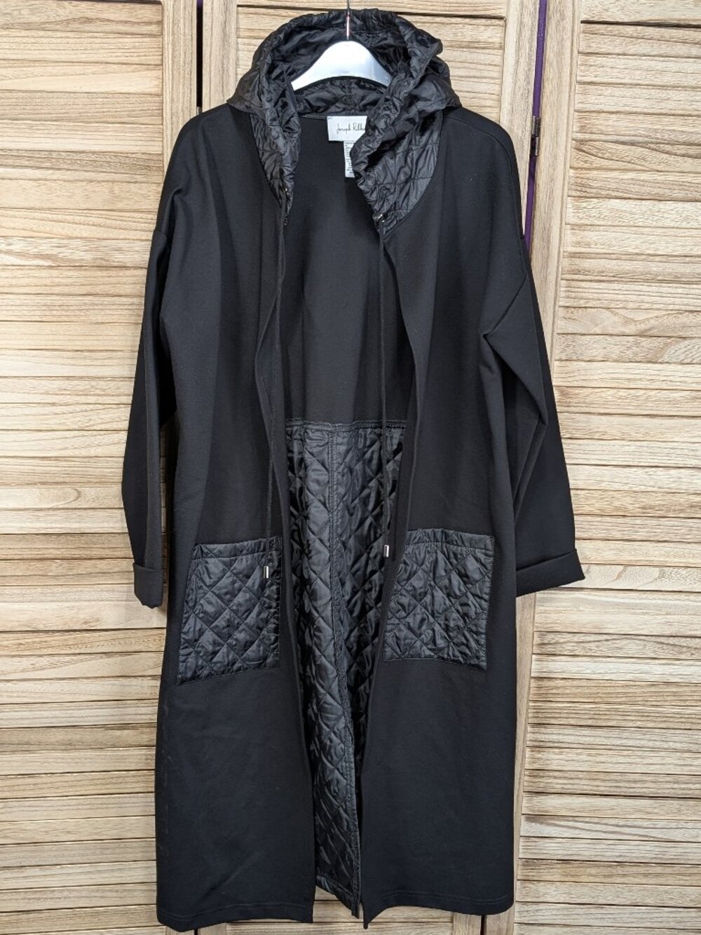 Joseph Ribkoff Black Quilted Hooded Long Coat Size 12